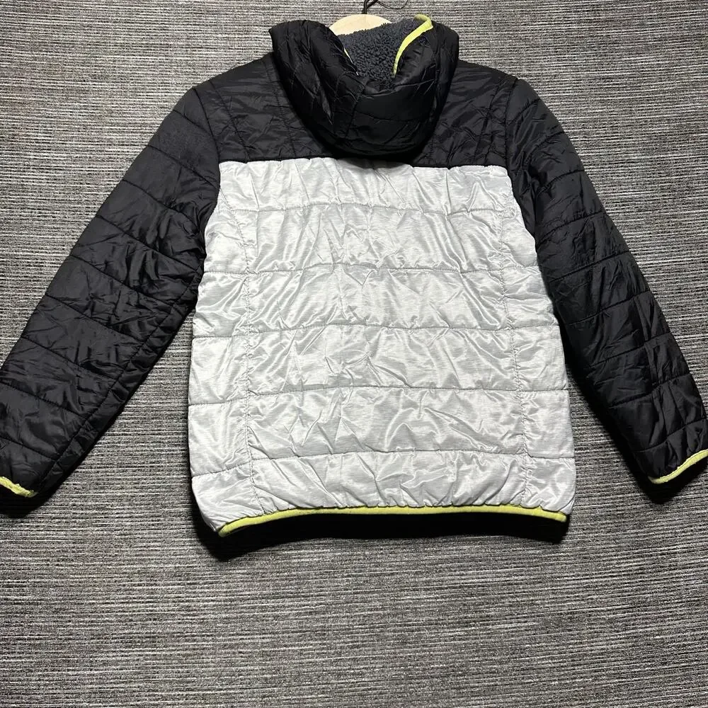 Eddie Bauer Jacket Kids M (10/12) Gray Black Full Zip Fleece Puffer Nylon